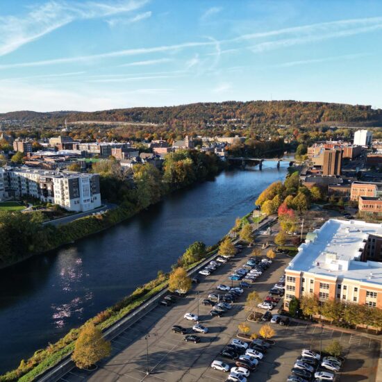 View of the Chenango River in downtown Binghamton, NY, from above